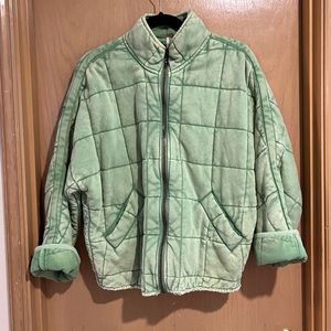 Free People Quilted Dolman Jacket - Emerald Moth